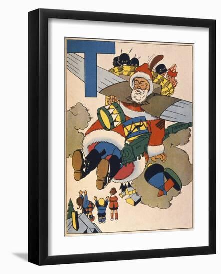 Father Christmas Delivering Toys, Letter T from an Alphabet Primer, 1937-null-Framed Giclee Print