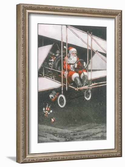 Father Christmas in an Aeroplane-CT Hill-Framed Art Print