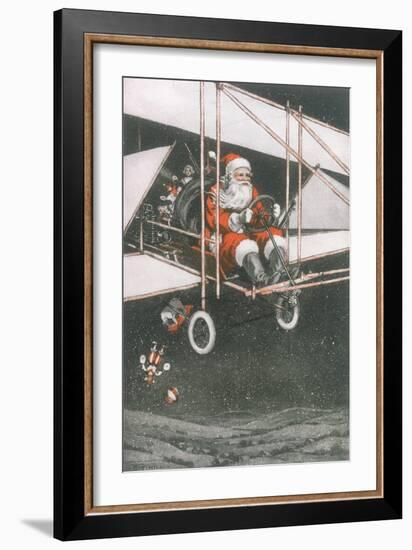 Father Christmas in an Aeroplane-CT Hill-Framed Art Print