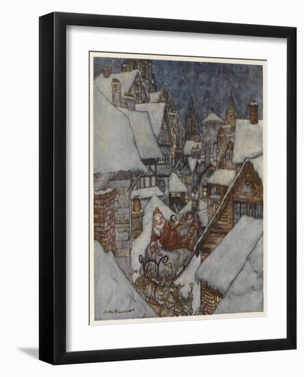 Father Christmas in His Sleigh-Arthur Rackham-Framed Art Print