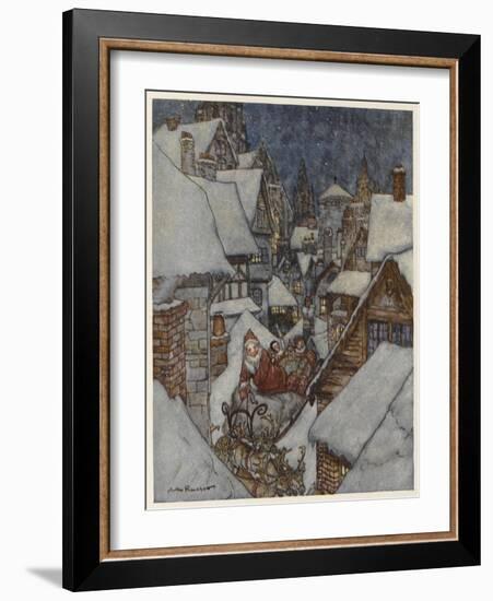 Father Christmas in His Sleigh-Arthur Rackham-Framed Art Print