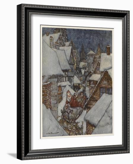 Father Christmas in His Sleigh-Arthur Rackham-Framed Art Print