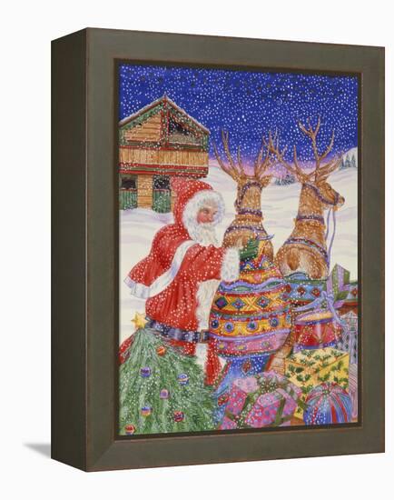 Father Christmas Loading His Sleigh (W/C on Paper)-Catherine Bradbury-Framed Premier Image Canvas