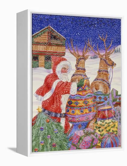 Father Christmas Loading His Sleigh (W/C on Paper)-Catherine Bradbury-Framed Premier Image Canvas