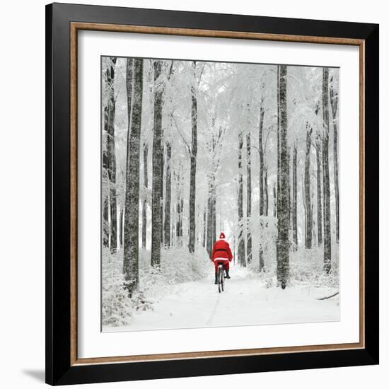 Father Christmas on a Bicycle in Snow-null-Framed Photographic Print