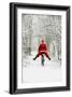 Father Christmas Riding Bicycle in Snowy Woodland Path-null-Framed Photographic Print