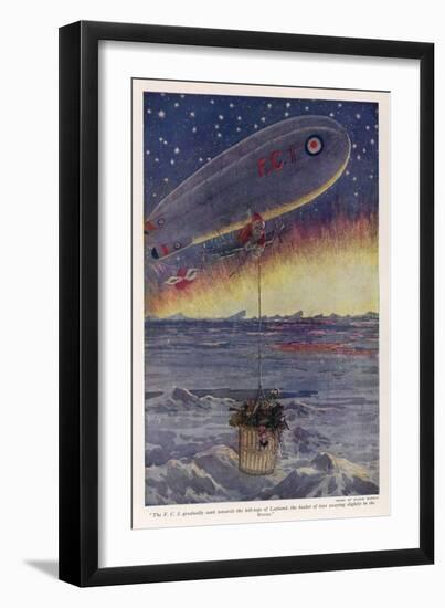 Father Christmas Uses an Airship to Deliver Presents-null-Framed Art Print