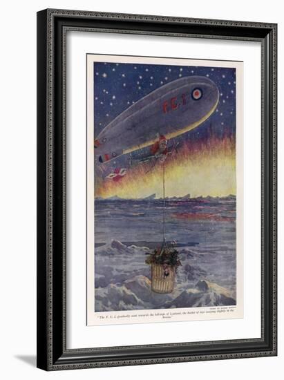 Father Christmas Uses an Airship to Deliver Presents-null-Framed Art Print