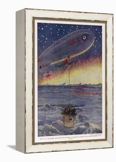 Father Christmas Uses an Airship to Deliver Presents-null-Framed Stretched Canvas