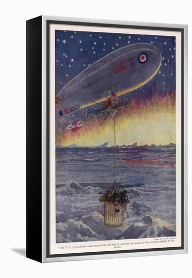 Father Christmas Uses an Airship to Deliver Presents-null-Framed Stretched Canvas