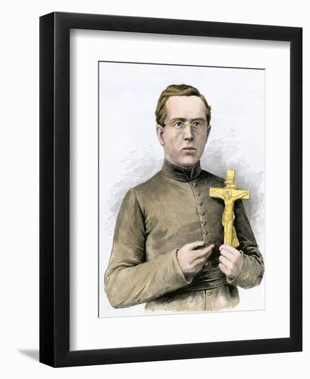 Father Damien, Missionary to the Leper Colony in Hawaii, 1800s-null-Framed Giclee Print