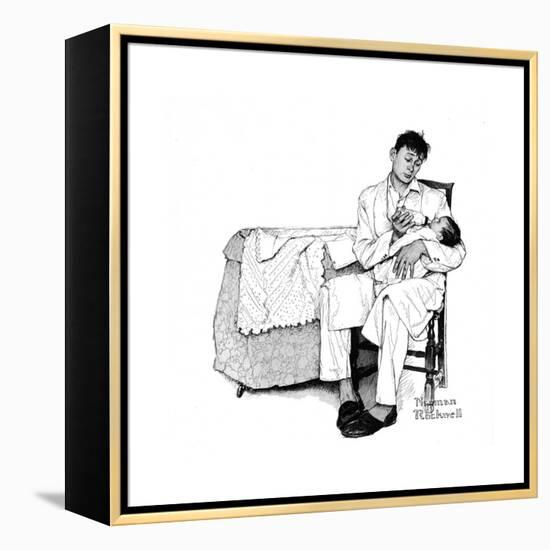 Father Feeding Infant-Norman Rockwell-Framed Premier Image Canvas