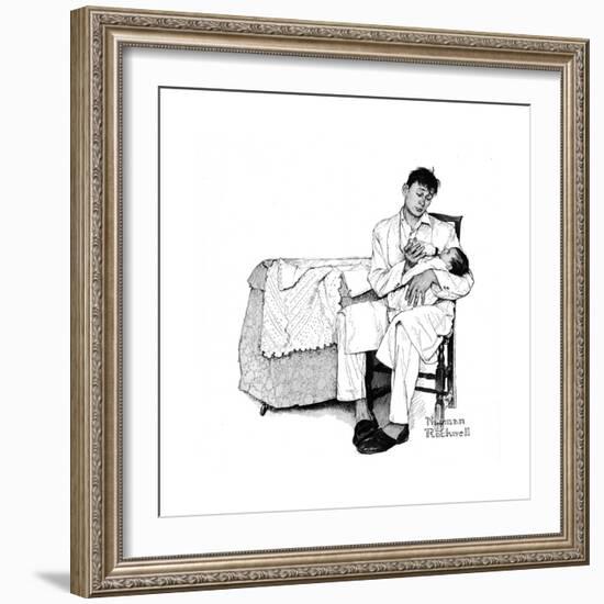 Father Feeding Infant-Norman Rockwell-Framed Giclee Print
