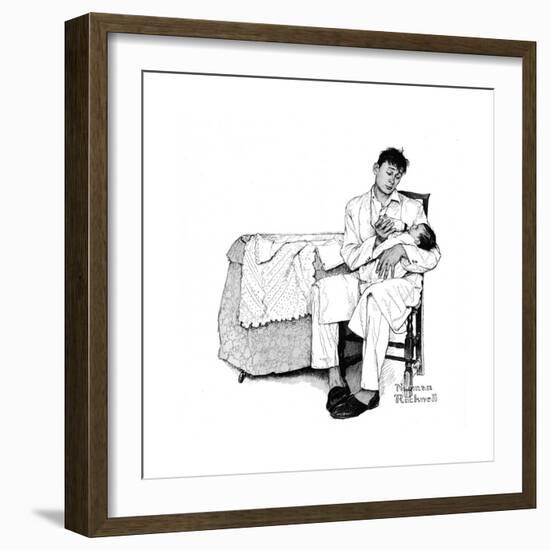 Father Feeding Infant-Norman Rockwell-Framed Giclee Print