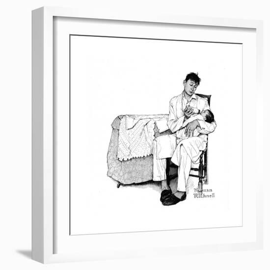 Father Feeding Infant-Norman Rockwell-Framed Giclee Print