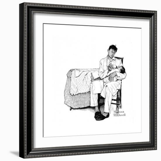 Father Feeding Infant-Norman Rockwell-Framed Giclee Print