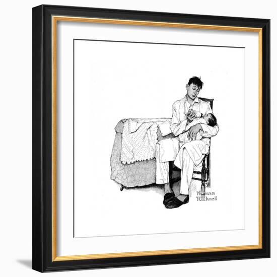 Father Feeding Infant-Norman Rockwell-Framed Giclee Print