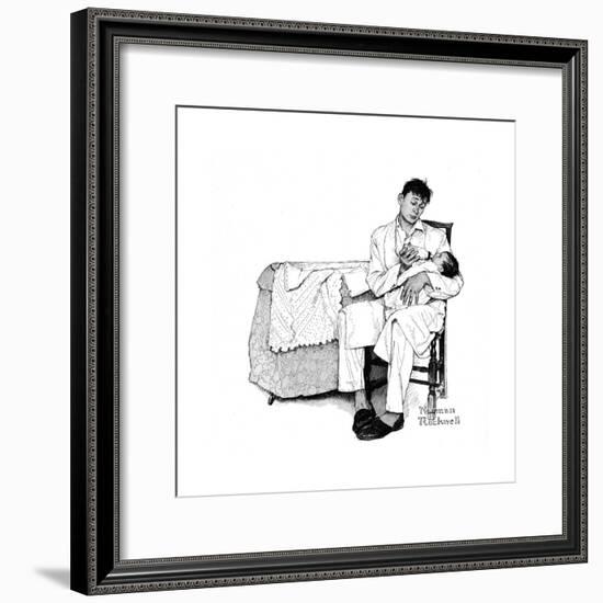 Father Feeding Infant-Norman Rockwell-Framed Premium Giclee Print