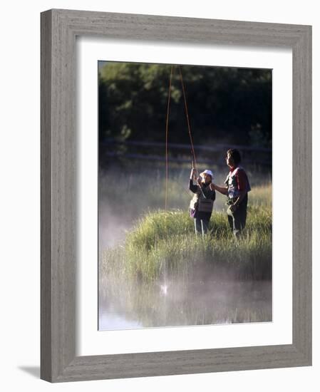 Father Fly Fishing with His Daughter-null-Framed Photographic Print