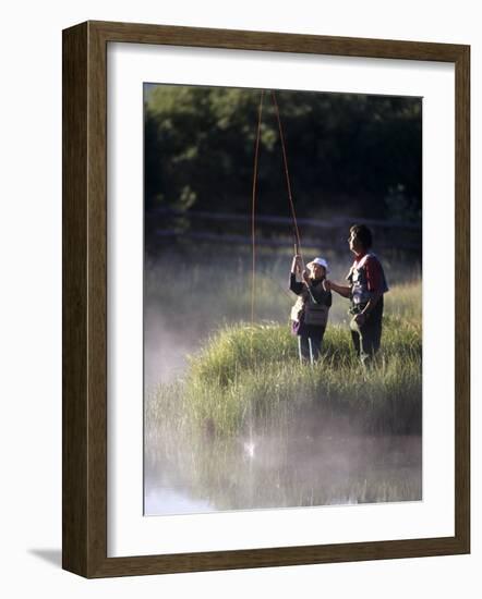 Father Fly Fishing with His Daughter-null-Framed Photographic Print