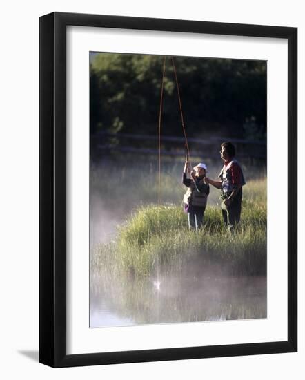 Father Fly Fishing with His Daughter--Framed Photographic Print