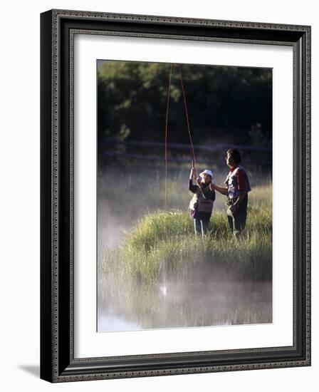 Father Fly Fishing with His Daughter-null-Framed Photographic Print