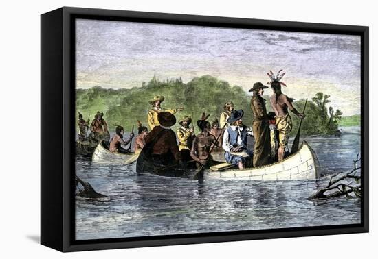 Father Marquette and Louis Joliet, the First White Men on the Upper Mississippi River, c.1673-null-Framed Premier Image Canvas