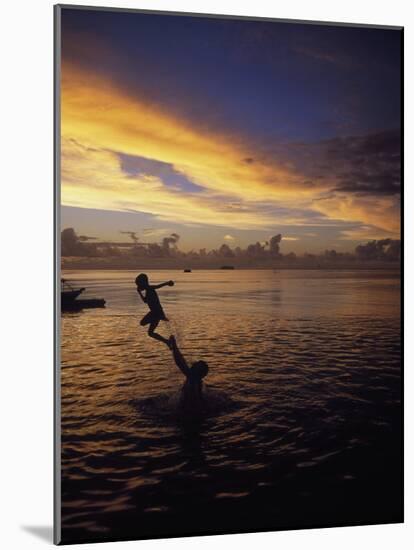 Father Playfully Throwing Son in Water-Barry Winiker-Mounted Photographic Print