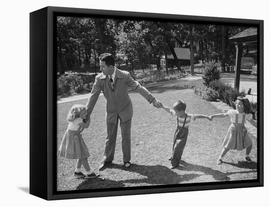 Father Playing in Yard with His Children-Wallace Kirkland-Framed Premier Image Canvas