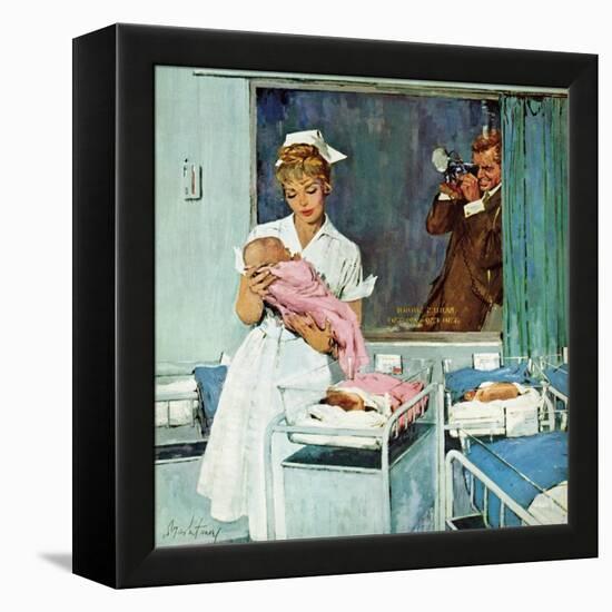 "Father Takes Picture of Baby in Hospital," March 11, 1961-M. Coburn Whitmore-Framed Premier Image Canvas