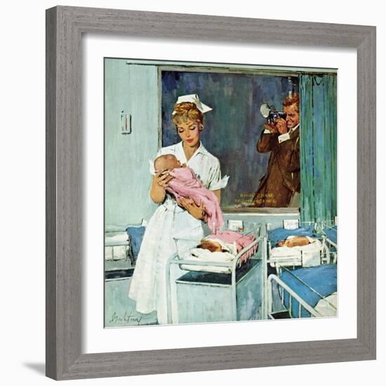 "Father Takes Picture of Baby in Hospital," March 11, 1961-M. Coburn Whitmore-Framed Giclee Print