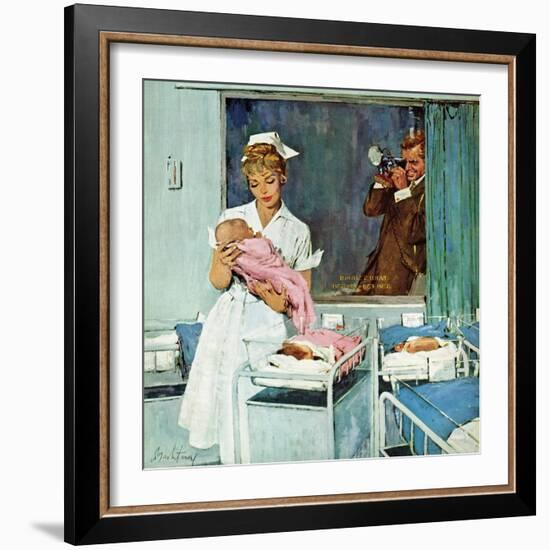 "Father Takes Picture of Baby in Hospital," March 11, 1961-M. Coburn Whitmore-Framed Giclee Print