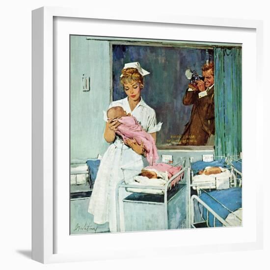 "Father Takes Picture of Baby in Hospital," March 11, 1961-M. Coburn Whitmore-Framed Giclee Print