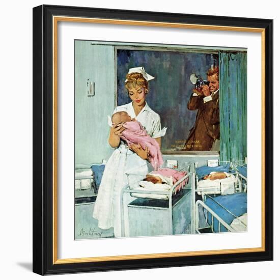 "Father Takes Picture of Baby in Hospital," March 11, 1961-M. Coburn Whitmore-Framed Giclee Print