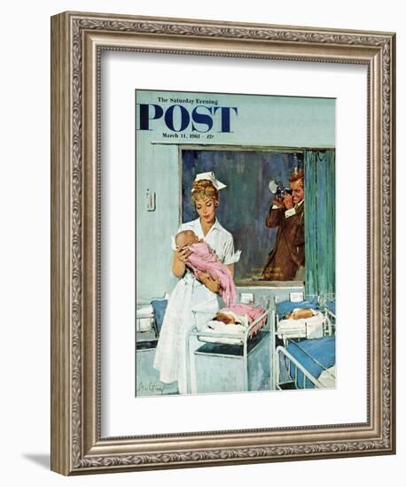 "Father Takes Picture of Baby in Hospital," Saturday Evening Post Cover, March 11, 1961-M. Coburn Whitmore-Framed Giclee Print