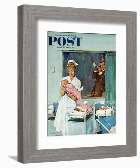 "Father Takes Picture of Baby in Hospital," Saturday Evening Post Cover, March 11, 1961-M. Coburn Whitmore-Framed Giclee Print