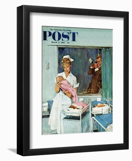 "Father Takes Picture of Baby in Hospital," Saturday Evening Post Cover, March 11, 1961-M. Coburn Whitmore-Framed Giclee Print