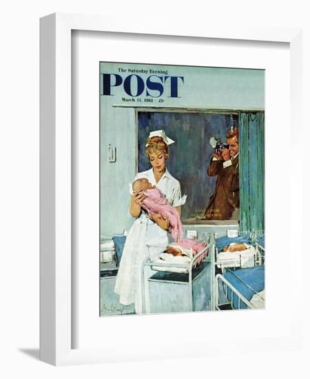 "Father Takes Picture of Baby in Hospital," Saturday Evening Post Cover, March 11, 1961-M. Coburn Whitmore-Framed Giclee Print