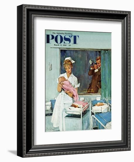 "Father Takes Picture of Baby in Hospital," Saturday Evening Post Cover, March 11, 1961-M. Coburn Whitmore-Framed Giclee Print