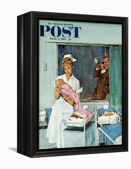 "Father Takes Picture of Baby in Hospital," Saturday Evening Post Cover, March 11, 1961-M. Coburn Whitmore-Framed Premier Image Canvas