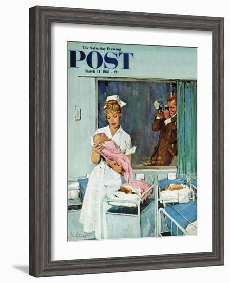 "Father Takes Picture of Baby in Hospital," Saturday Evening Post Cover, March 11, 1961-M. Coburn Whitmore-Framed Giclee Print