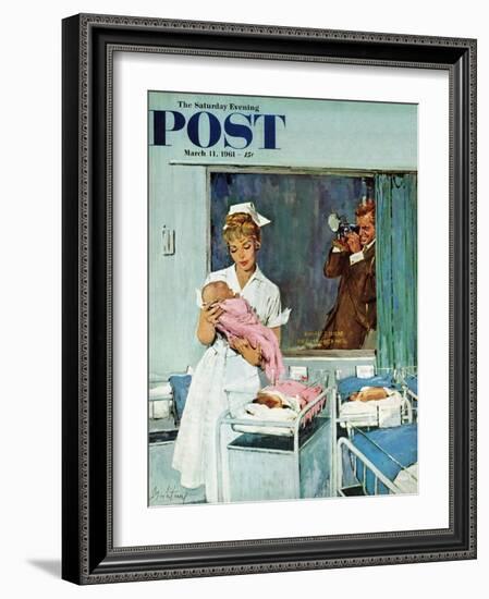 "Father Takes Picture of Baby in Hospital," Saturday Evening Post Cover, March 11, 1961-M. Coburn Whitmore-Framed Giclee Print