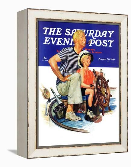 "Father Teaching Son to Sail," Saturday Evening Post Cover, August 30, 1941-Charles Dye-Framed Premier Image Canvas