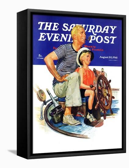 "Father Teaching Son to Sail," Saturday Evening Post Cover, August 30, 1941-Charles Dye-Framed Premier Image Canvas