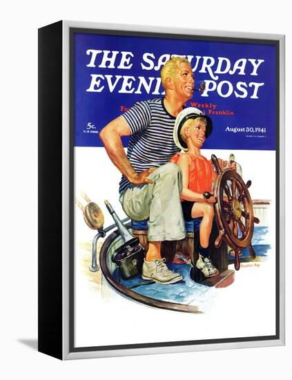 "Father Teaching Son to Sail," Saturday Evening Post Cover, August 30, 1941-Charles Dye-Framed Premier Image Canvas