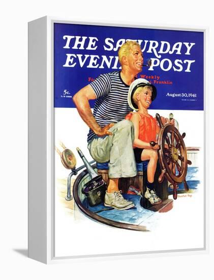 "Father Teaching Son to Sail," Saturday Evening Post Cover, August 30, 1941-Charles Dye-Framed Premier Image Canvas