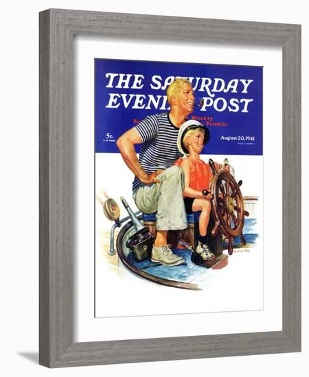 "Father Teaching Son to Sail," Saturday Evening Post Cover, August 30, 1941-Charles Dye-Framed Giclee Print