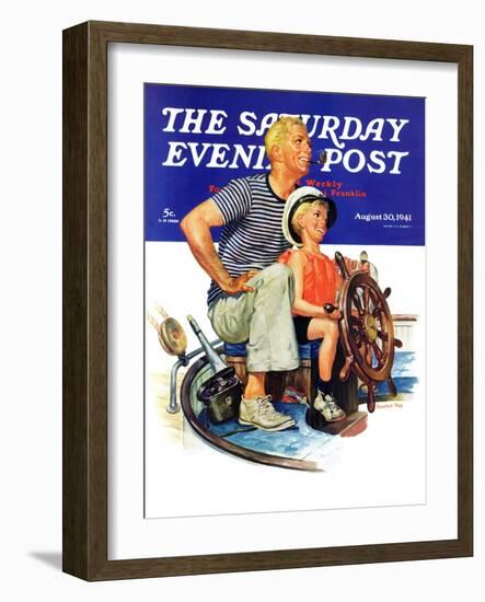 "Father Teaching Son to Sail," Saturday Evening Post Cover, August 30, 1941-Charles Dye-Framed Giclee Print