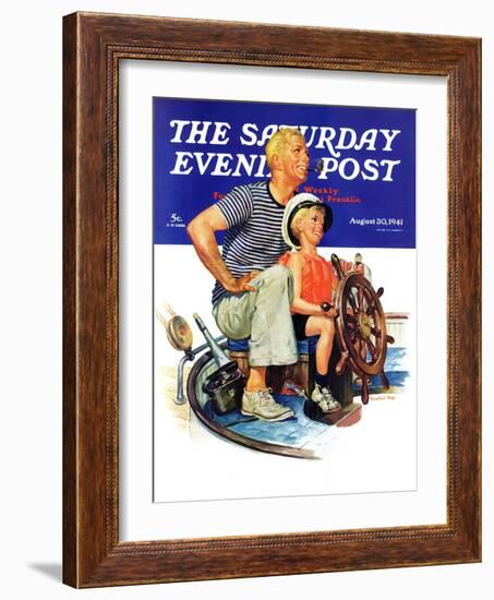 "Father Teaching Son to Sail," Saturday Evening Post Cover, August 30, 1941-Charles Dye-Framed Giclee Print