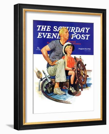 "Father Teaching Son to Sail," Saturday Evening Post Cover, August 30, 1941-Charles Dye-Framed Giclee Print